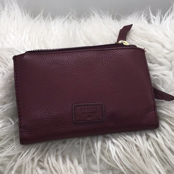 Fossil Handbags - Fossil Burgundy Pebble Leather Wallet